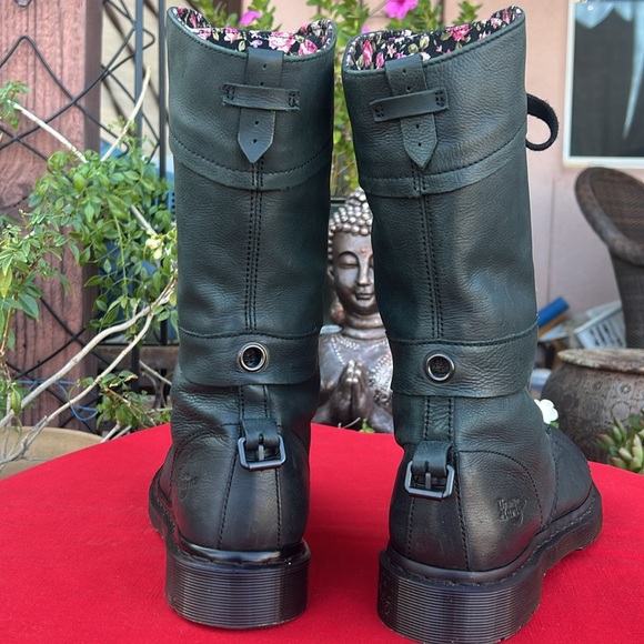 Dr. Martens Triumph Floral Tall 12 Eye Lace Up Mirage Black / Dark Green Boots - Picture 9 of 16